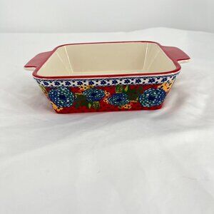 Pioneer‎ Women Stoneware China Square Baking Dish Dazzling Dahlias Floral Red